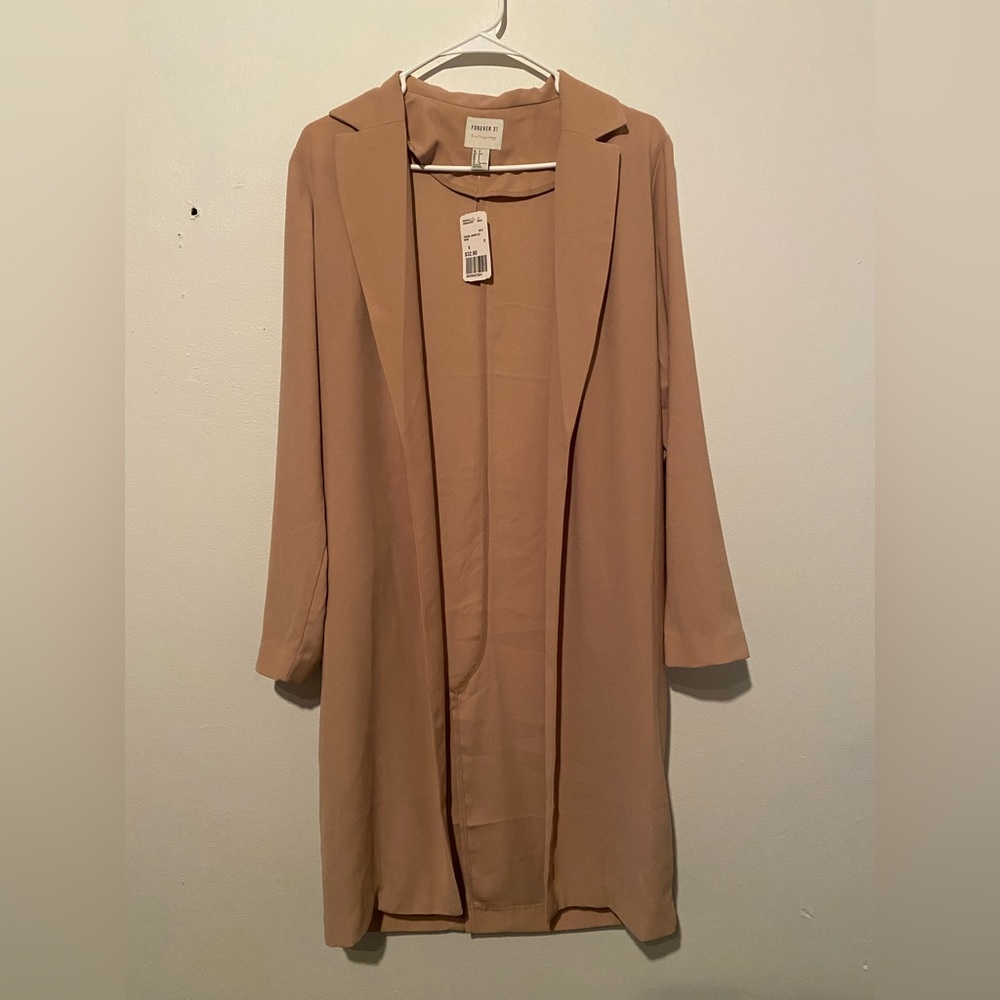 tan long polyester cardigan